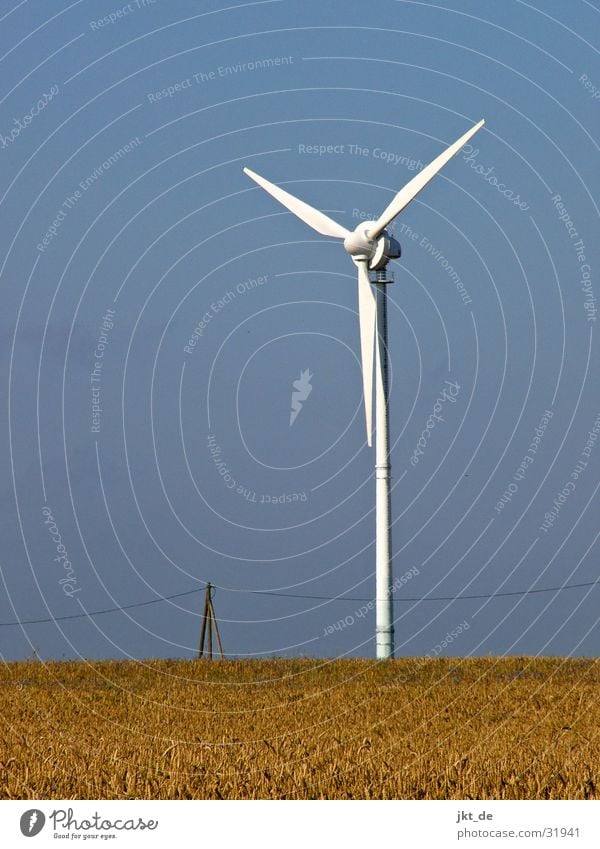wind turbine solo 2 Cornfield Summer Electricity Industry Wind energy plant Sky Cable