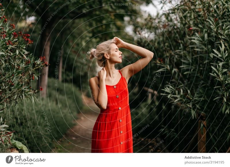 Dreamy young beautiful woman in summer garden Woman Garden Beautiful Summer Youth (Young adults) Blonde sensually Posture Blooming Tree Closed eyes Inspiration