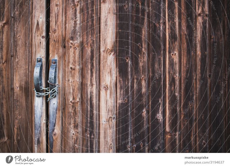 Wooden door closed Adventure Mountain Hiking Garden Workplace Agriculture Forestry Weathered Old Hut Manmade structures Building Barn Barn door Authentic Past