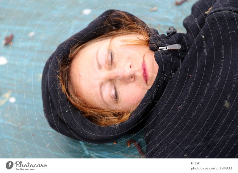 sleep Human being Feminine Woman Adults To enjoy Sleep Hooded sweater Exterior shot Closed eyes