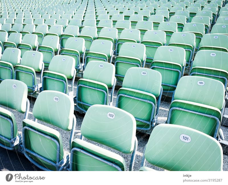 rows of seats Event Open-air theater Digits and numbers Row of seats Folding chair Seating Authentic Simple Mint green Colour photo Exterior shot Close-up