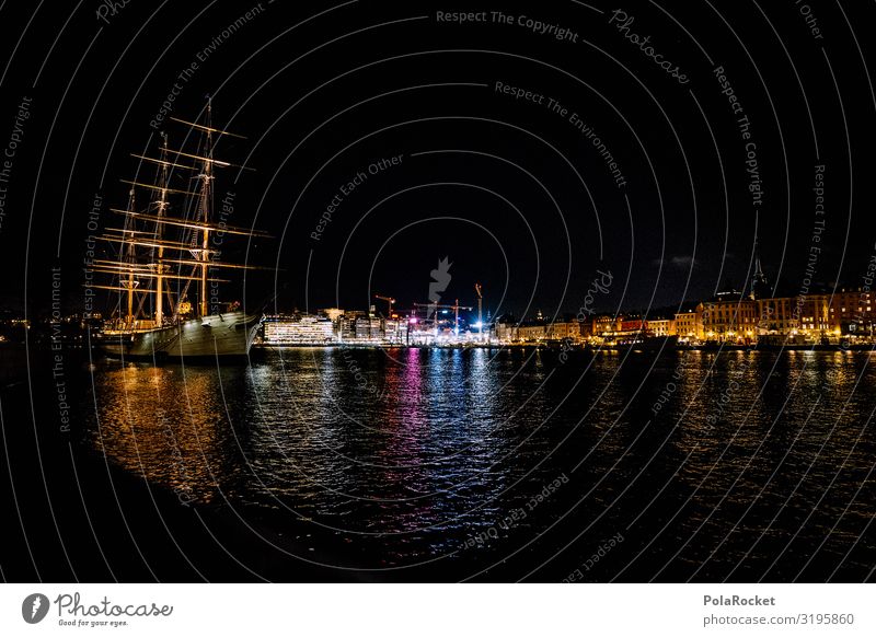 #S# Port romance Town Port City Exceptional Stockholm Harbour Watercraft Sailing ship Night Sweden Skyline Old town Gamla Stan Light Flair Beautiful Night shot