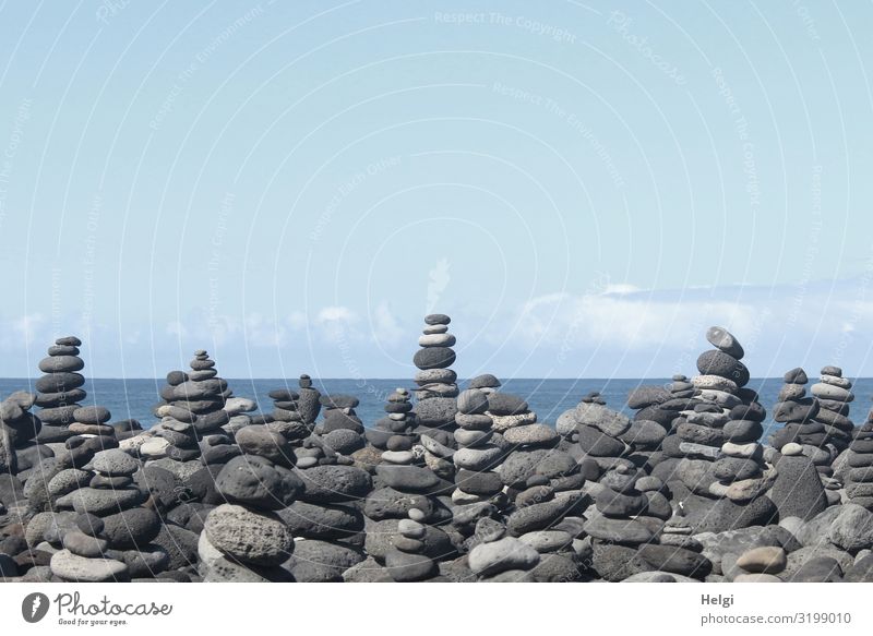 many piled up cairns at the coast of Tenerife Vacation & Travel Tourism Beach Ocean Island Environment Nature Landscape Water Sky Beautiful weather Coast