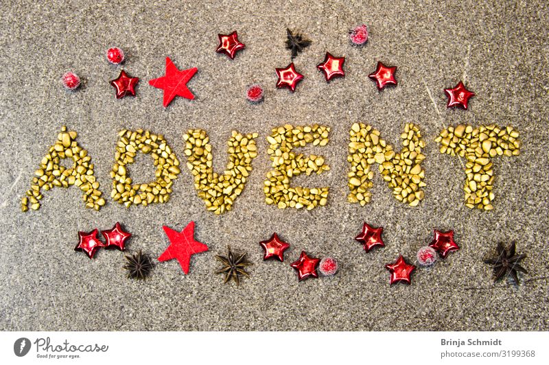 The word "Advent" laid from golden pebbles Christmas & Advent New Media Reading Sign Characters Ornament Star (Symbol) Feasts & Celebrations Glittering Lie Make