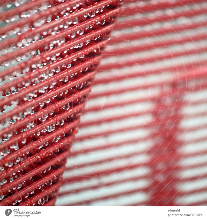 that pearls Water Drops of water Rain Rope Chair Line Wet Red Colour photo Exterior shot Abstract Pattern Structures and shapes Copy Space right Contrast
