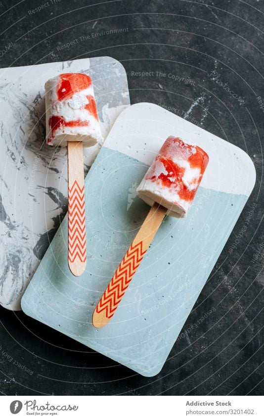 Watermelon and cream popsicles ice-cream Food Snack Water melon Cream Fresh Cool (slang) Ice Dessert Cold Summer Tasty Home-made Fruit Red Frozen Dog food lolly