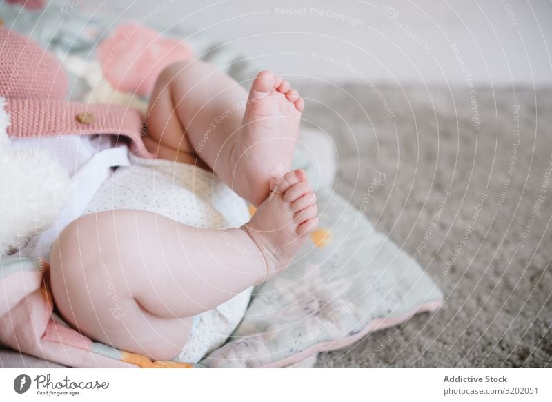 Cute baby lying and playing with plump legs Baby Feet Small Blanket babyhood Knitted Newborn Playing Joy exploring Beautiful Cheerful Infancy tenderness