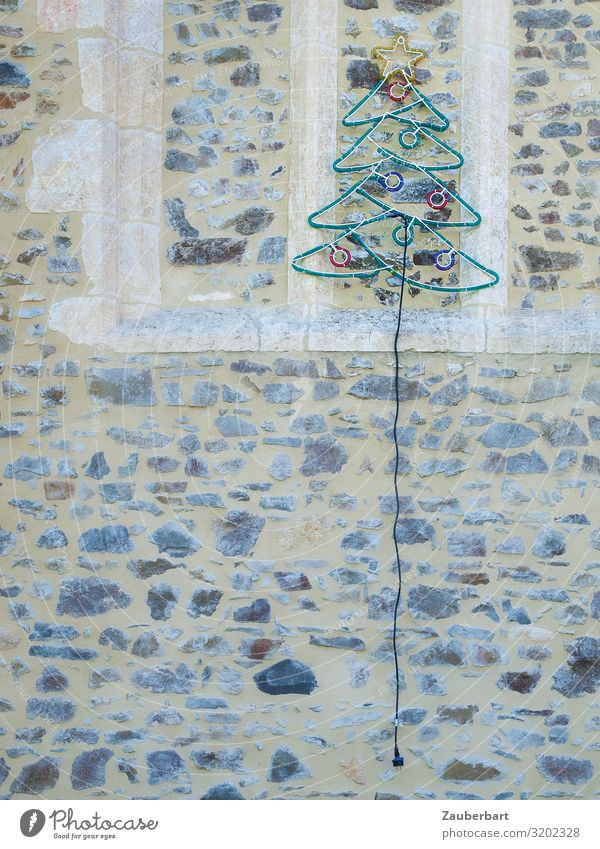 Fir tree as luminous sculpture on wall curious Christmas & Advent Christmas fairy lights Christmas tree Christmas decoration Wall (barrier) Wall (building)