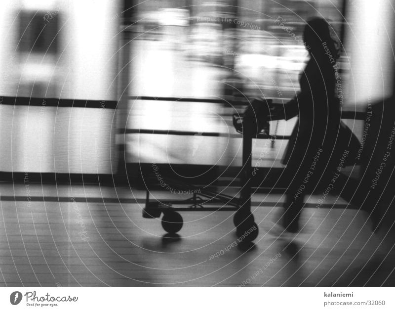 once again too late... Woman Blur Black White Transport baggage car Train station Haste Movement Black & white photo