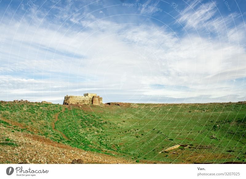 medieval castle Lock Sky Horizon Clouds Grass green Blue White wide Far-off places Tourist Attraction Sardinia