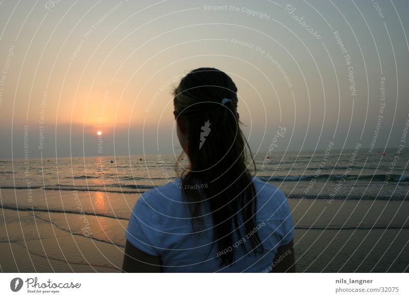 sun in dubai Ocean Woman Girl Beach Sunset Dark Water Sand Back
