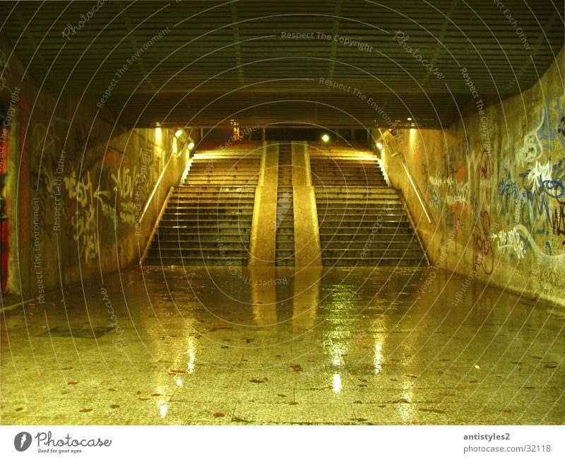 underpass Light Tunnel Glittering Wet Bridge Underpass Stairs Graffiti