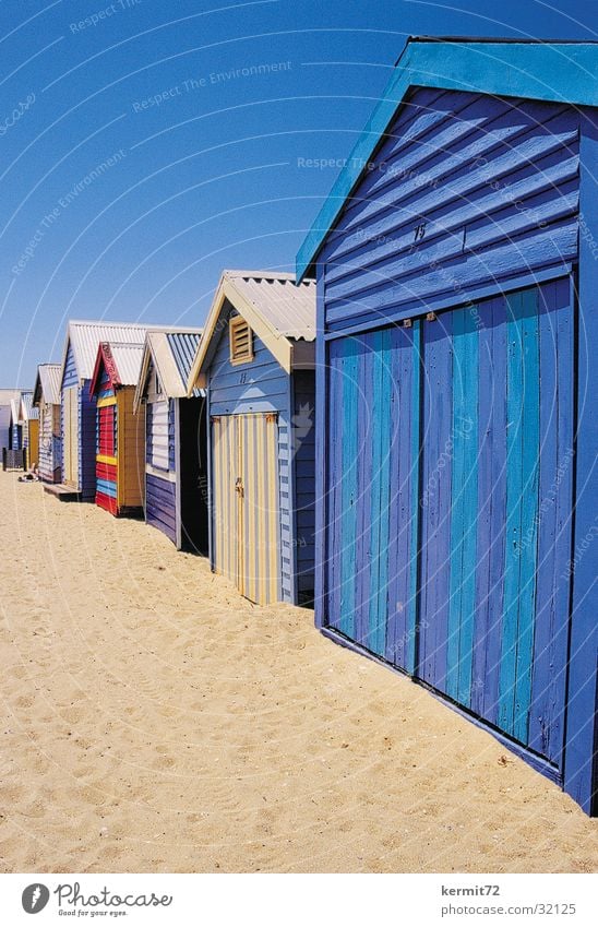 beach huts Beach Vacation & Travel Australia Multicoloured Wooden hut Sun Sand Blue sky Painting (action, work)