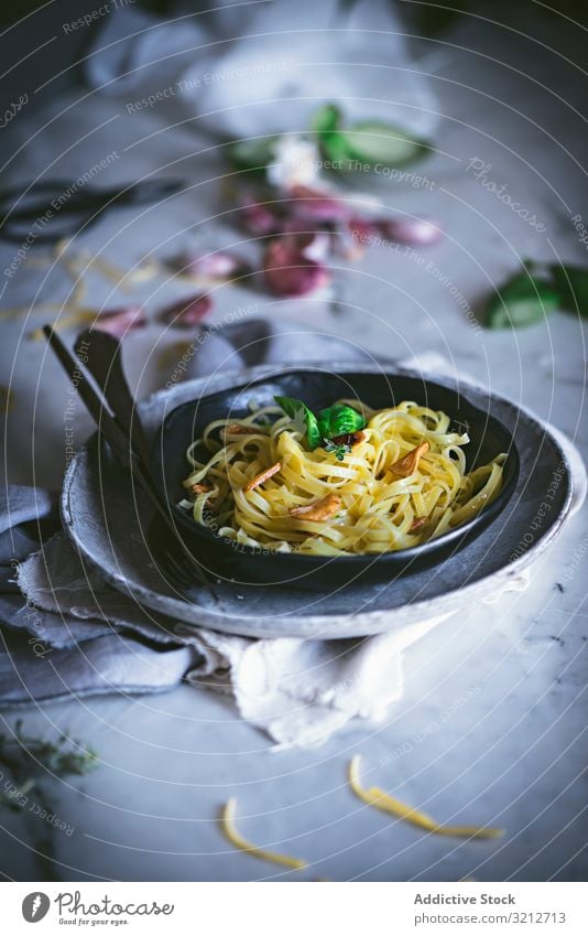 Delicious noodles served with green and vegetable pasta tasty italian food meal dish delicious basil spaghetti cooked gourmet prepared traditional fresh eating