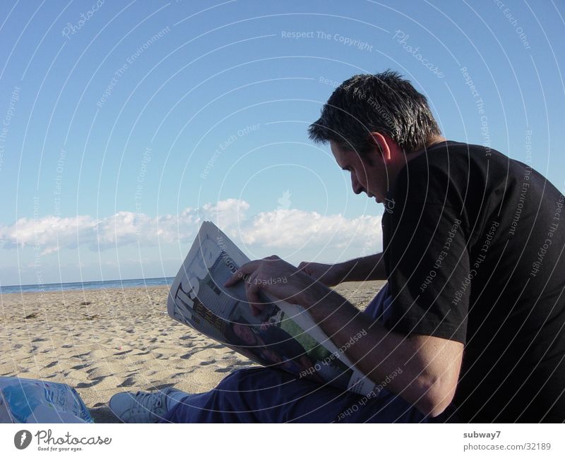 reader Man Reading Beach Ocean Vacation & Travel Spain Reader Newspaper Magazine Clouds Coast Water Sand Sun Sky