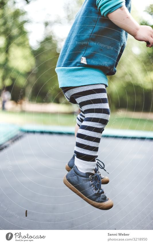 Trampoline jump 1 Sports Human being Masculine Child Boy (child) Infancy Life Legs 3 - 8 years Nature Summer Beautiful weather Tree Foliage plant Park Forest