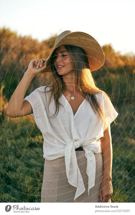 Beautiful young woman looking away model natural smile portrait beautiful happy boho attractive casual charming style pretty sunlight summer female sensual