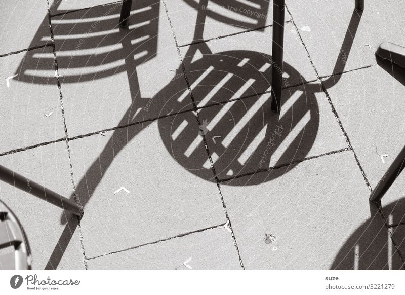 sit-in Summer Chair Places Concrete Sit Wait Simple Dry Gray Shadow play Café Ground Chair leg Chaos Black & white photo Exterior shot Detail Abstract Deserted
