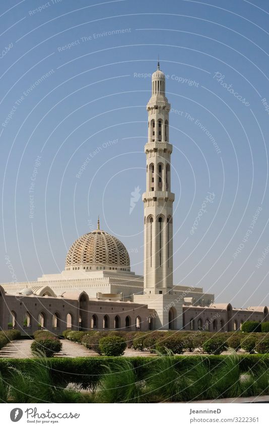 Sultan Qaboos Mosque in Muscat Itinerary Traveling Travel photography Vacation & Travel Tourism Summer vacation Art Cloudless sky Oman Palace Domed roof Minaret