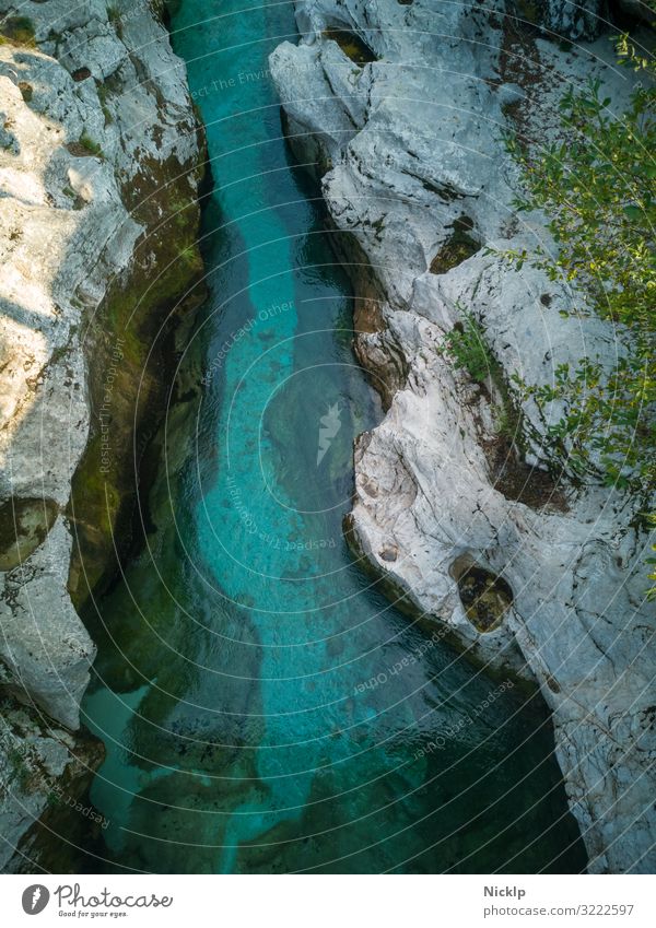 Slovenia River with clear, turquoise blue water in the sandstone mountains - Mala Korita Soce, Soca Valley, Triglav National Park soca mala korita