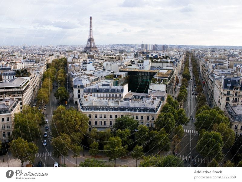 Picturesque cityscape of Paris paris architecture scenic picturesque eiffel tower arc de triomphe france skyline view of paris aerial height observe urban