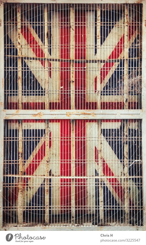 Caged Union Jack Parma Italy Europe Manmade structures Building Architecture Wall (barrier) Wall (building) Facade Society Tourism Town Change Future Grating