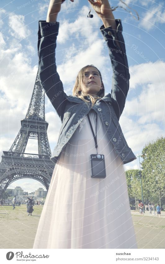 selfie in paris (3) Child Girl Vacation & Travel Trip Town Paris Eiffel Tower France Foreign countries Tourist Tourism Selfie Photography Cellphone Camera Arm