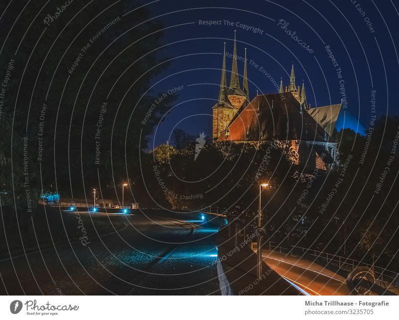 Erfurt Cathedral at night Vacation & Travel Tourism City trip Night sky Germany Europe Town Downtown Old town Deserted Church Dome Manmade structures Building