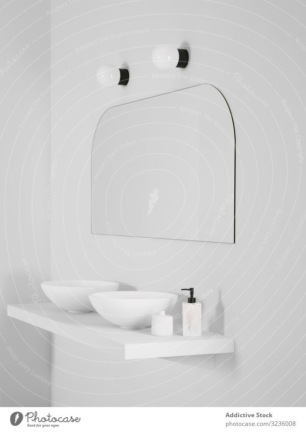 White bowl on shelf against wall bathroom concept home design simple interior decor dishware domestic modern contemporary ceramic minimalist plain new