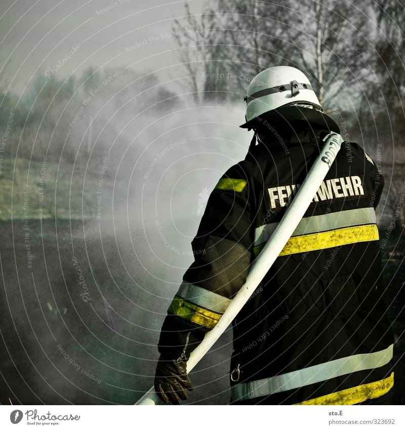 Fire! Who's that? Healthy Cast Erase Services Safety Protection Helmet Fireman Fire department Blaze Health care Human being Water Forest Threat Cold Wet Warmth