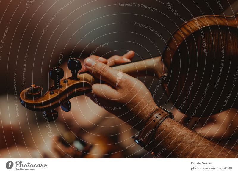 Closeup of man playing violin Lifestyle Masculine Hand 1 Human being Artist Music Musician Orchestra To enjoy Listening Communicate Listen to music Dream