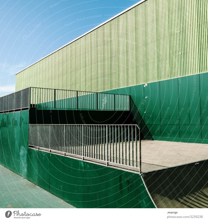 Architecture green Halfpipe Sports Green Wall (building) Sky Arrangement Sporting Complex Colour Fence Shadow