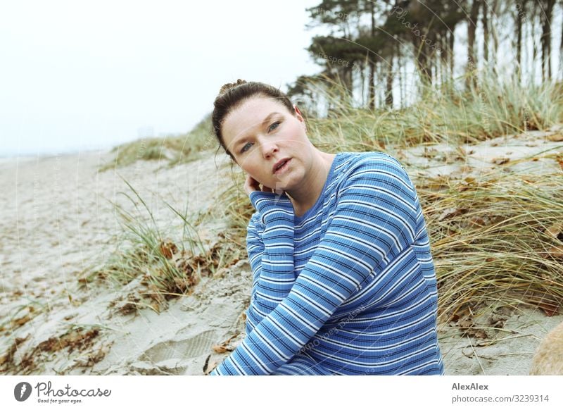 Portrait of a young woman at a beach dune Style Joy Beautiful Life Well-being Beach Young woman Youth (Young adults) Adults 30 - 45 years Nature Landscape