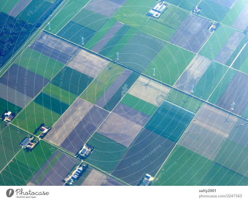 perfectly arranged... Agriculture Field Classification Farm rectangular neat land consolidation wind power Pinwheel Bird's-eye view Direct parcel Ground acre