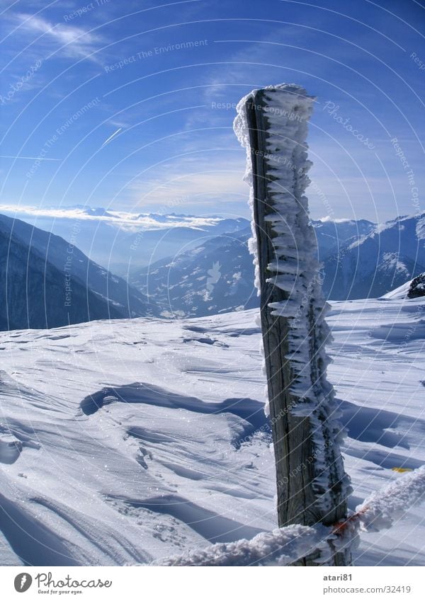 of the post... Cold Fence Winter Snow Ice Icicle Crystal structure Sky Blue