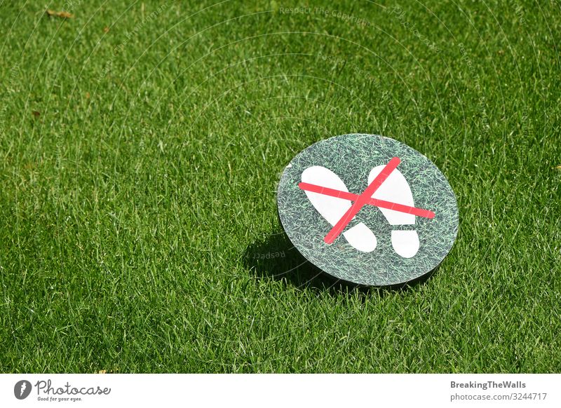 Keep off the grass warning sign over green lawn Culture Environment Nature Plant Spring Summer Beautiful weather Grass Garden Park Sign Signage Warning sign