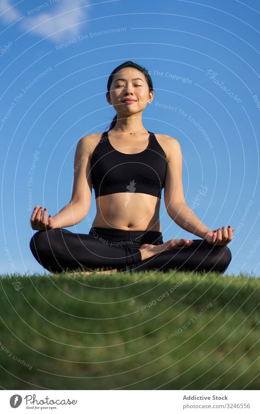 Woman meditating on the beach woman yoga practice grass green sea ocean female stand exercise balance training workout young athlete active calm tranquility