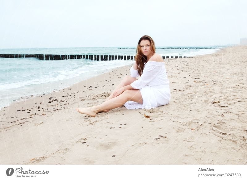 Young woman at the Baltic Sea beach Style Joy Beautiful Wellness Life Trip Youth (Young adults) Adults Legs 30 - 45 years Nature Landscape Sand Water