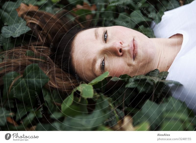 Portrait of a young woman in ivy Style Joy Beautiful Well-being Relaxation Young woman Youth (Young adults) Adults Face Freckles 30 - 45 years Nature Autumn Ivy