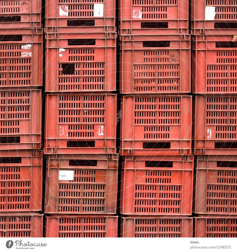 impostor | taken literally crates vegetable crates Markets Plastic staple goods stacked Red Label porous Slit Handle set