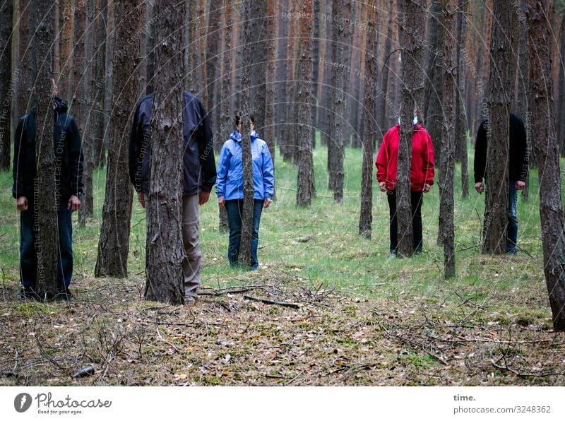 Hide games in the woods practice Masculine Feminine Woman Adults Man Arm Legs 5 Human being Environment Nature Landscape Tree Undergrowth Meadow Forest Pants