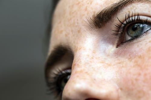 Eyes nose woman portrait with freckles close-up healthy skin Joy Happy Beautiful Skin Face Make-up Human being Woman Adults Lips Nature Fashion Brunette Smiling