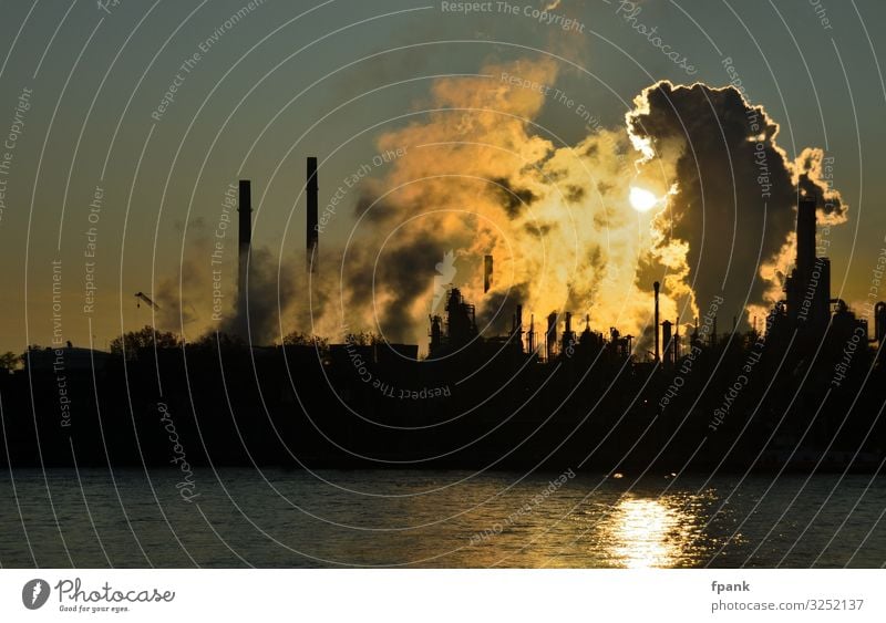 Industrial romanticism at the river Environment Water Sky Climate Climate change River bank Industrial plant Chimney Dark Environmental pollution