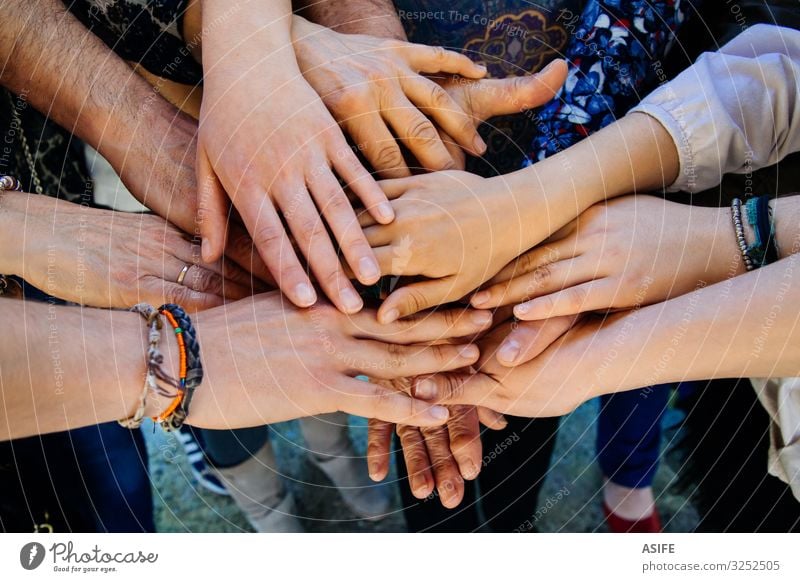 Multi generation family hands Skin Harmonious Child Mother Adults Father Sister Grandmother Family & Relations Youth (Young adults) Hand Fingers Group Old Touch