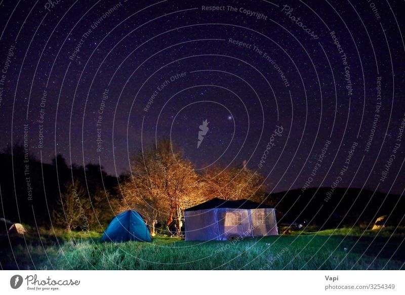 Illuminated yellow camping tent Lifestyle Leisure and hobbies Vacation & Travel Tourism Adventure Camping Summer Summer vacation Mountain Hiking Sports Nature