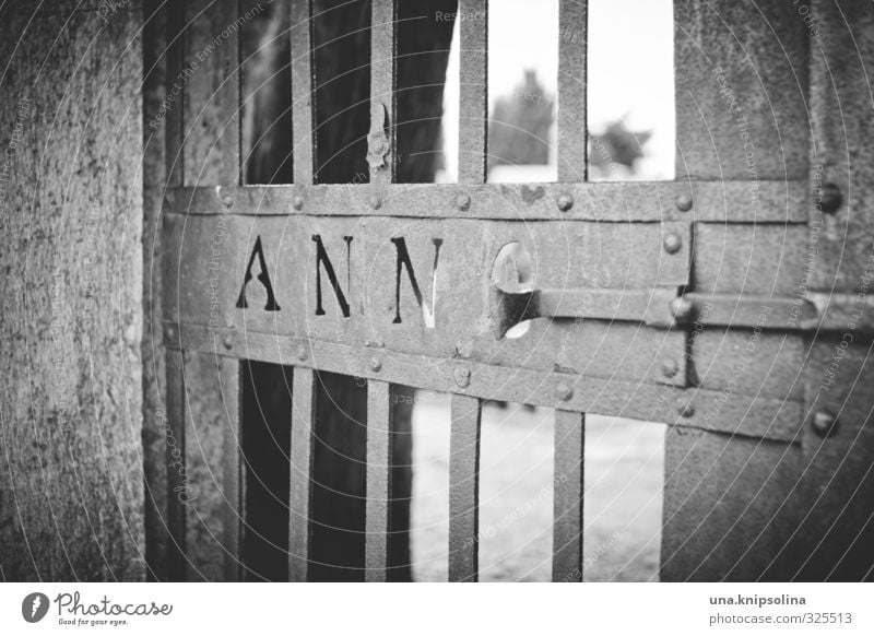 anno. hum Croatia Village Castle Ruin Wall (barrier) Wall (building) Door Gate Grating Characters Signs and labeling Old in the year Lock Black & white photo