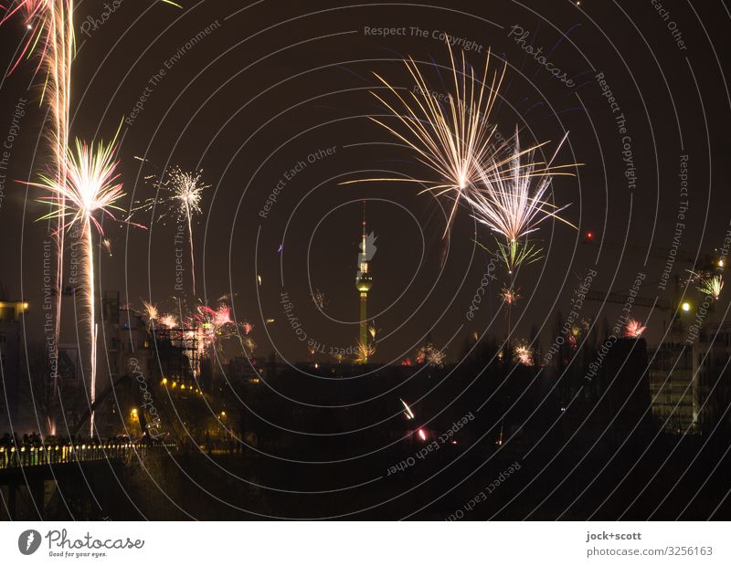 ¡Trash2019! Fireworks New Year's Eve Night sky Prenzlauer Berg Berlin TV Tower Firecracker Illuminate Authentic Moody Enthusiasm Euphoria Lack of inhibition