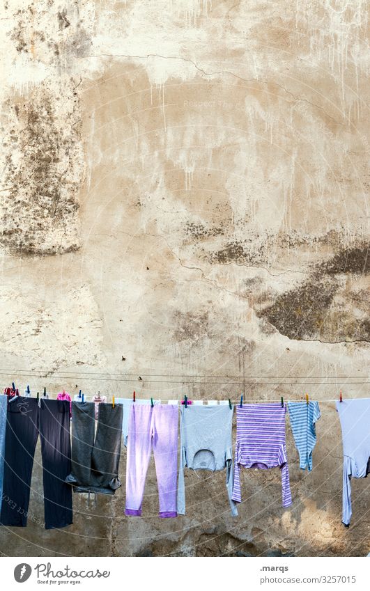 laundry Living or residing Clothing Clothesline Laundry Facade Morning Old building hang Washing day Hang up Arrangement Clean Cleaning Laundered Dry Fragrance