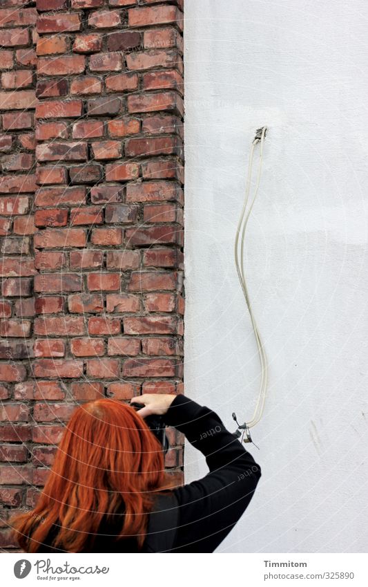 Happy Birthday - Beate-Helena! Camera Human being Feminine Hair and hairstyles 1 Art Saarbrücken Wall (barrier) Wall (building) Cable Brick Looking Simple Red