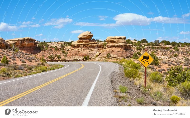 Scenic road on a sunny summer day. Vacation & Travel Tourism Trip Adventure Far-off places Freedom Expedition Cycling tour Summer Nature Landscape Sky Rock